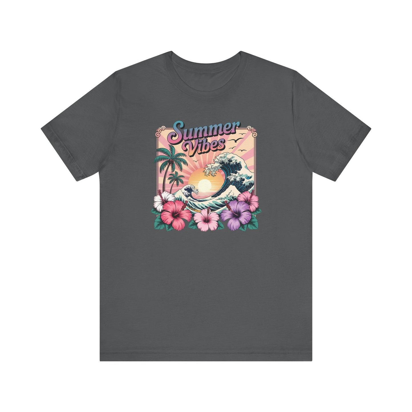 ☀️ Camiseta Summer Vibes – Ola playera vibrante, hibisco y palmeras | Camiseta gráfica para mujer