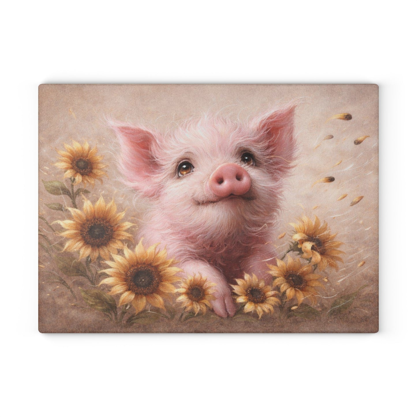 Sunflower Pig Glass Cutting Board – Cozy Farmhouse Kitchen Decor