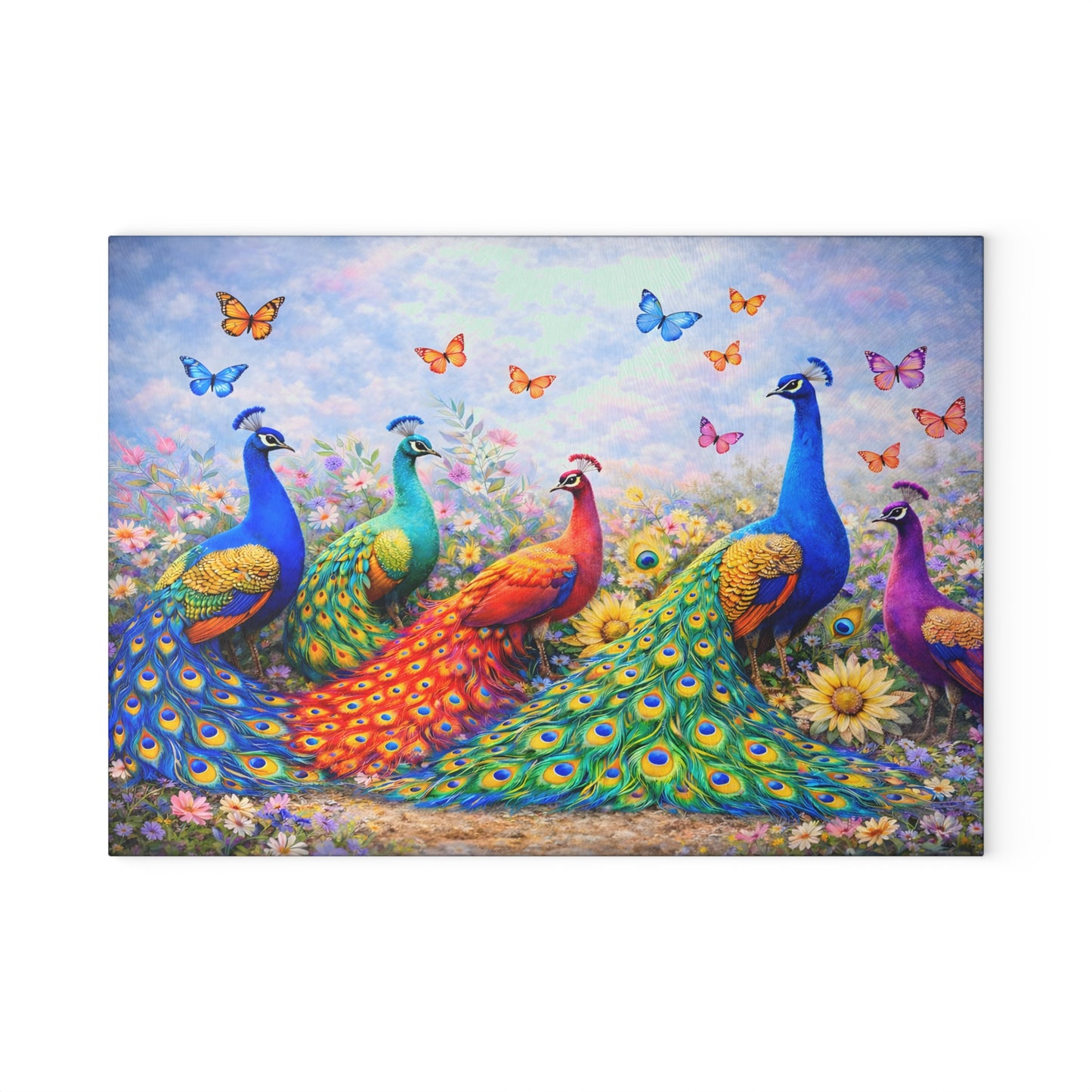 Peacock Glass Cutting Board – Elegant Nature-Inspired Kitchen Accent