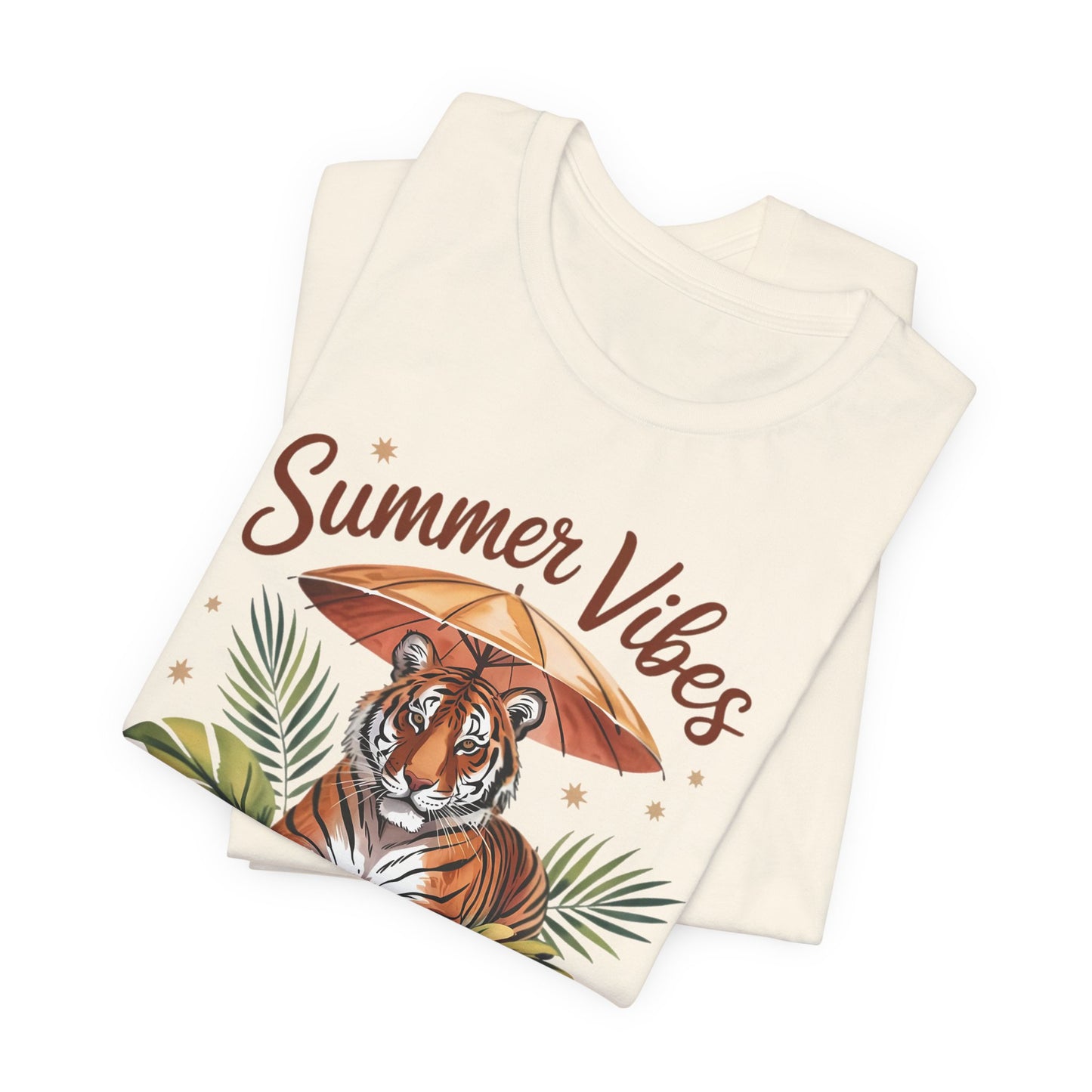 Camiseta Summer Vibes Tiger – Gráfico de palmeras de la selva con paraguas | Múltiples opciones de color