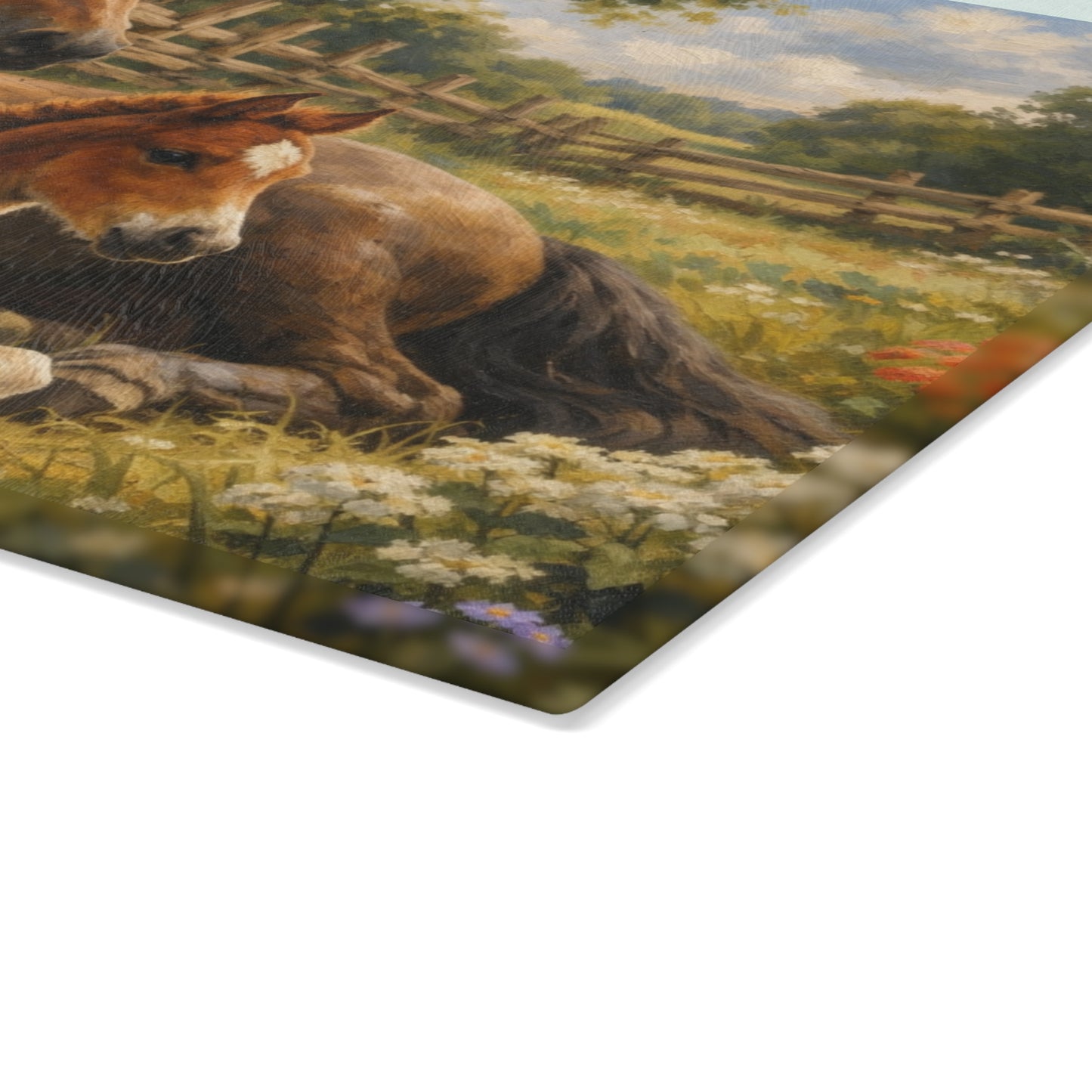 Mare and Foal Glass Cutting Board – Horse Lover Farmhouse Kitchen Decor