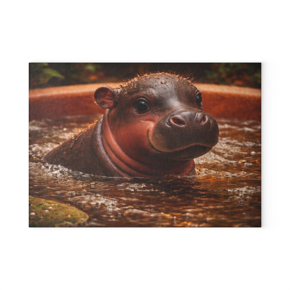 Baby Hippo Glass Cutting Board – Adorable Safari Wildlife Kitchen Decor