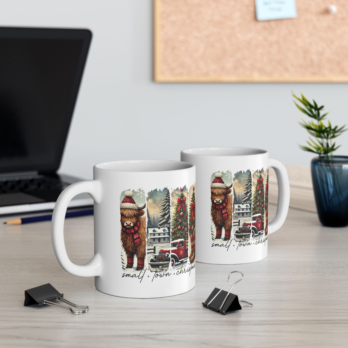 Taza de café navideña Highland Cow Country: un acogedor encanto rústico navideño en cada sorbo