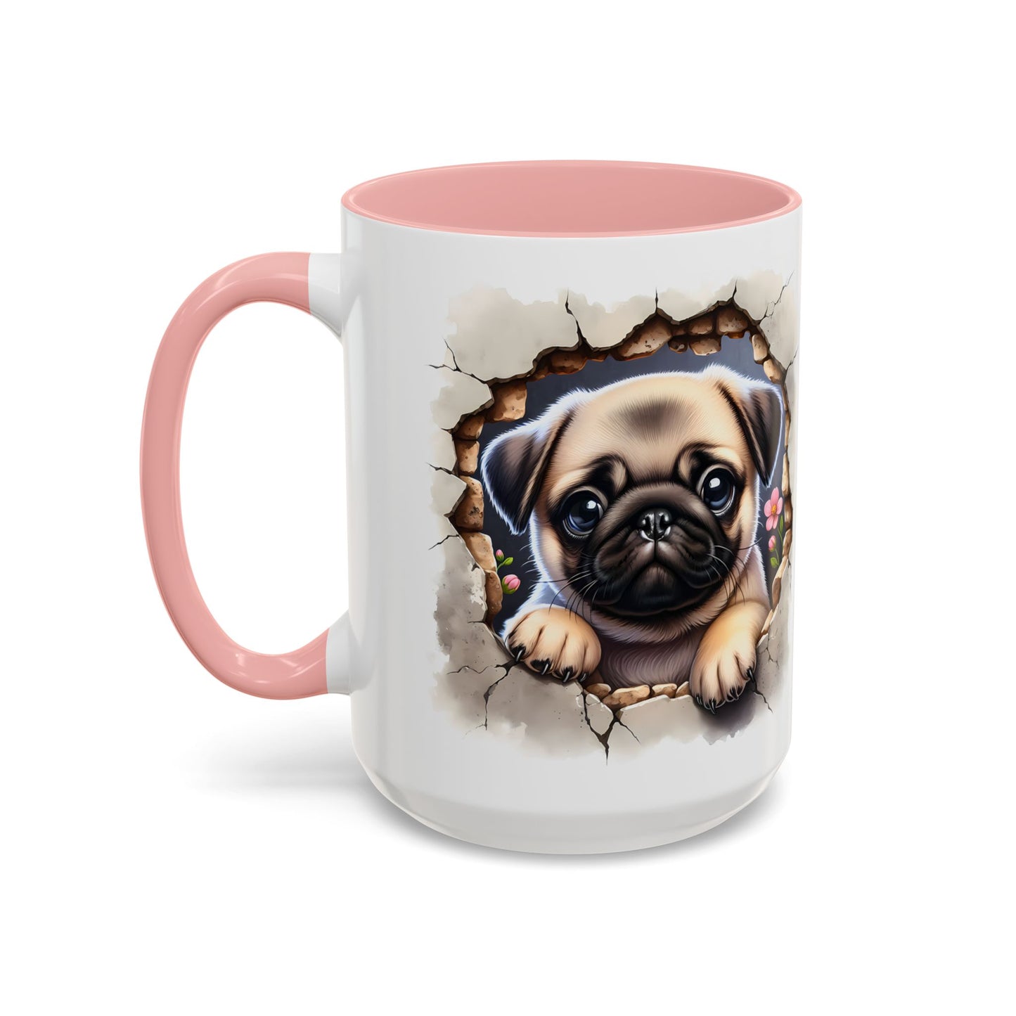 🐾💛 Pug Puppy Accent Mug – Cute Wrinkly Pug Coffee Cup ☕✨