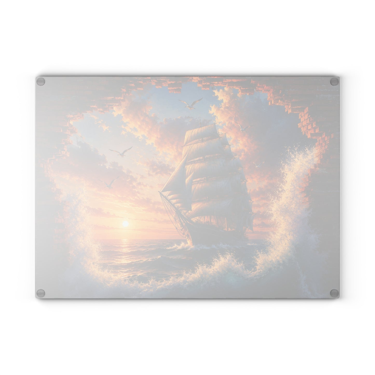Sunset Sailing Ship Tempered Glass Cutting Board