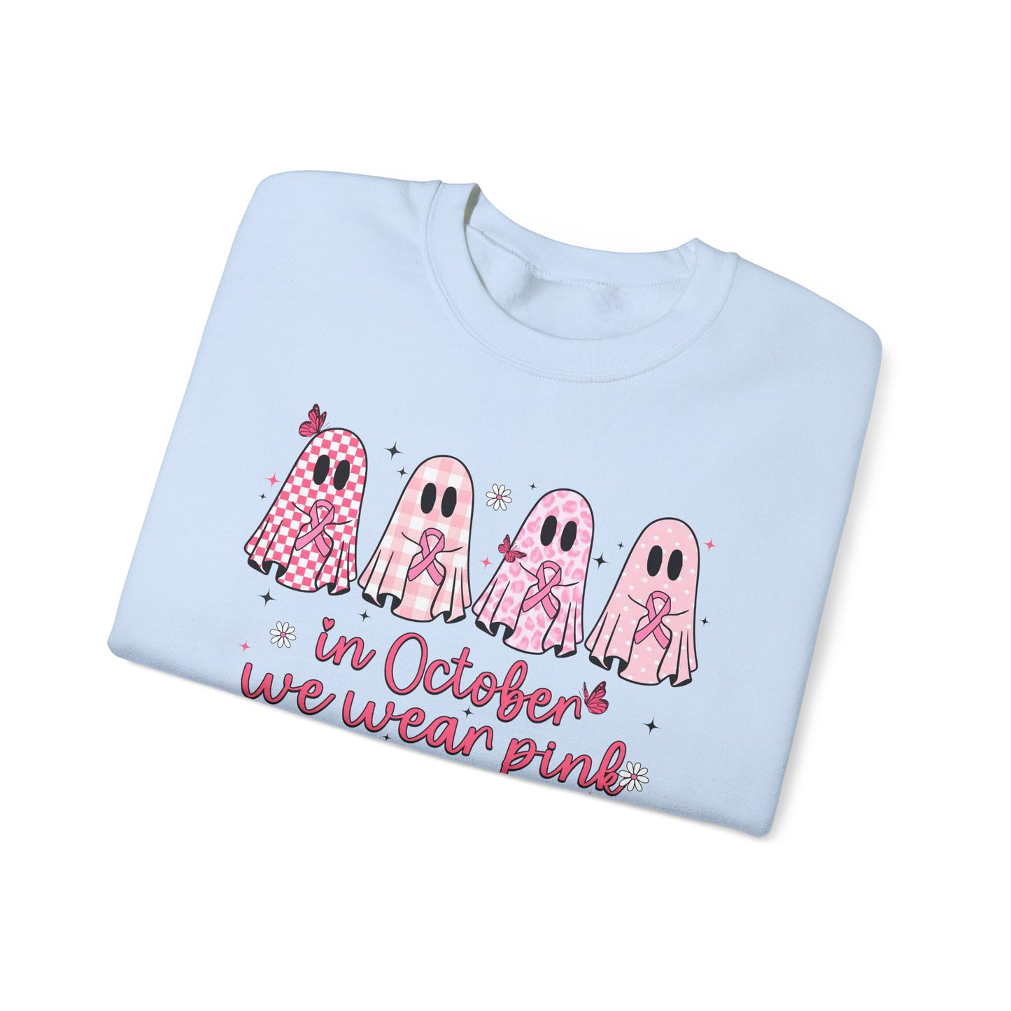 🎀👻 In October We Wear Pink Sweatshirt – Breast Cancer Awareness Halloween Ghosts
