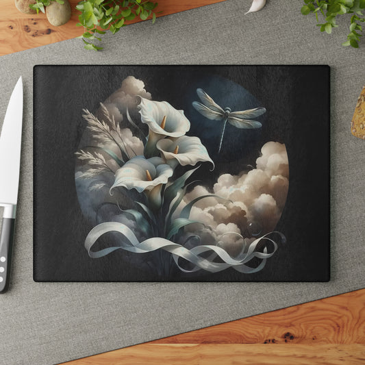 🌸 Calla Lily & Dragonfly Cutting Board – Serene Floral Beauty for Your Kitchen