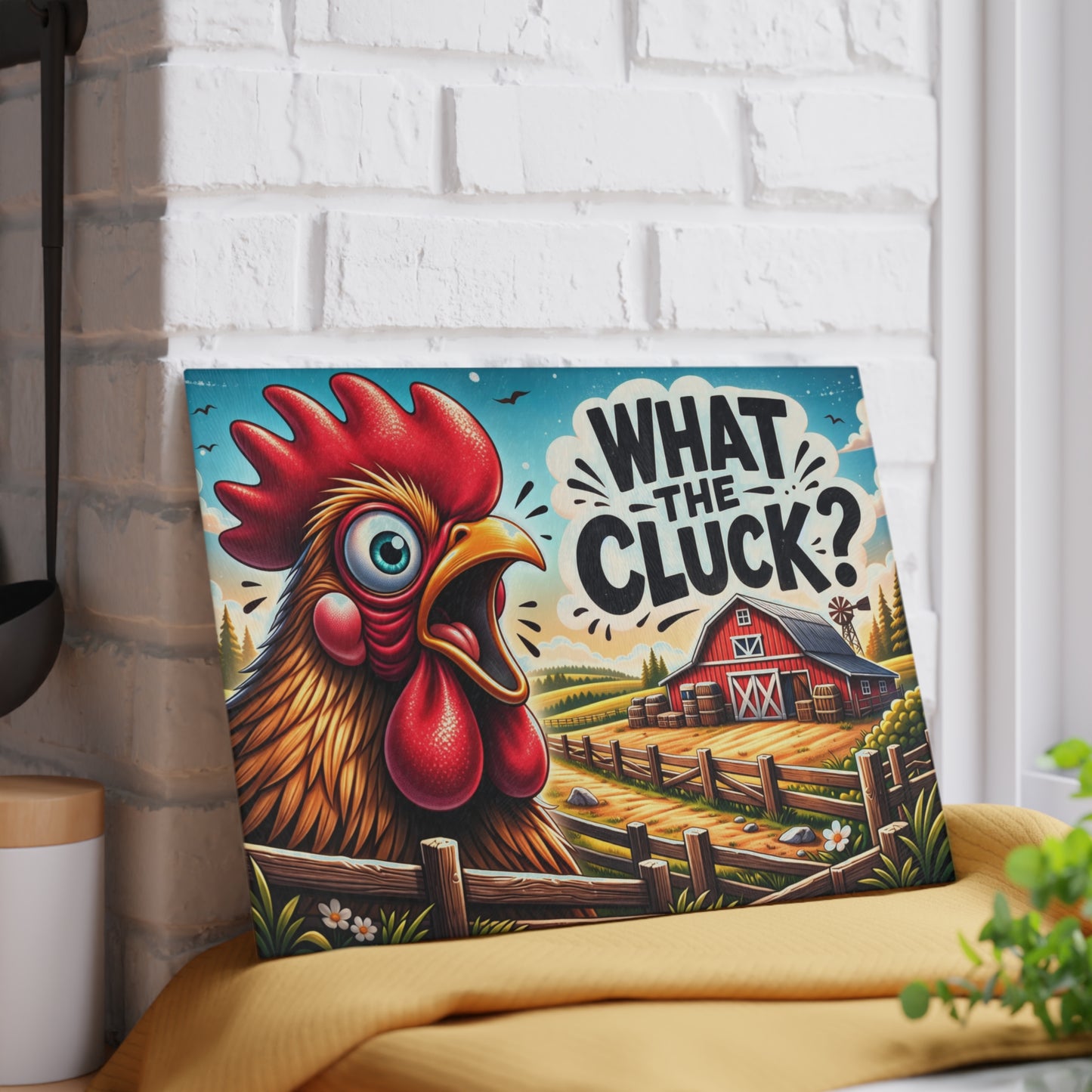What the Cluck Glass Cutting Board – Funny Farm Rooster Kitchen Decor