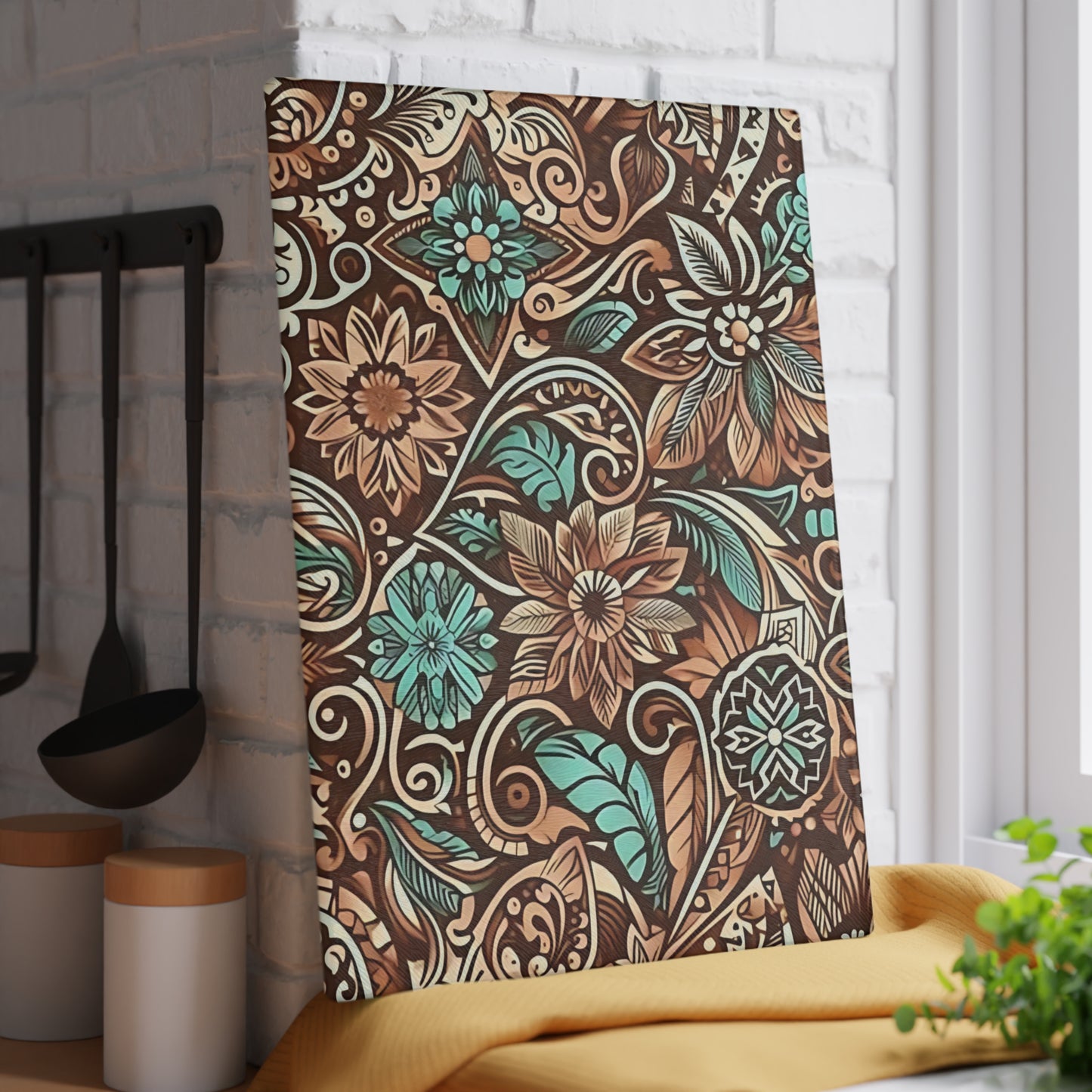 🍂✨ Rustic Floral Swirl Cutting Board – Vintage Charm for Your Kitchen ✨🌿
