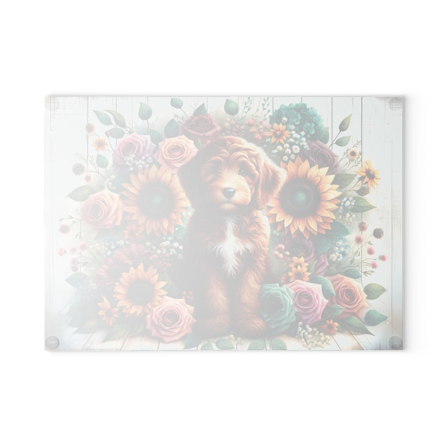 🐶🌻 “Sunflower Pup” Glass Cutting Board – Bright, Happy Farmhouse Vibes for Your Kitchen