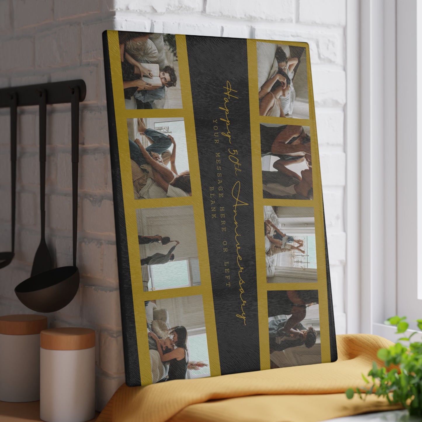 Happy 50th Anniversary or Birthday Photo Collage Glass Cutting Board – Personalized Milestone Keepsake