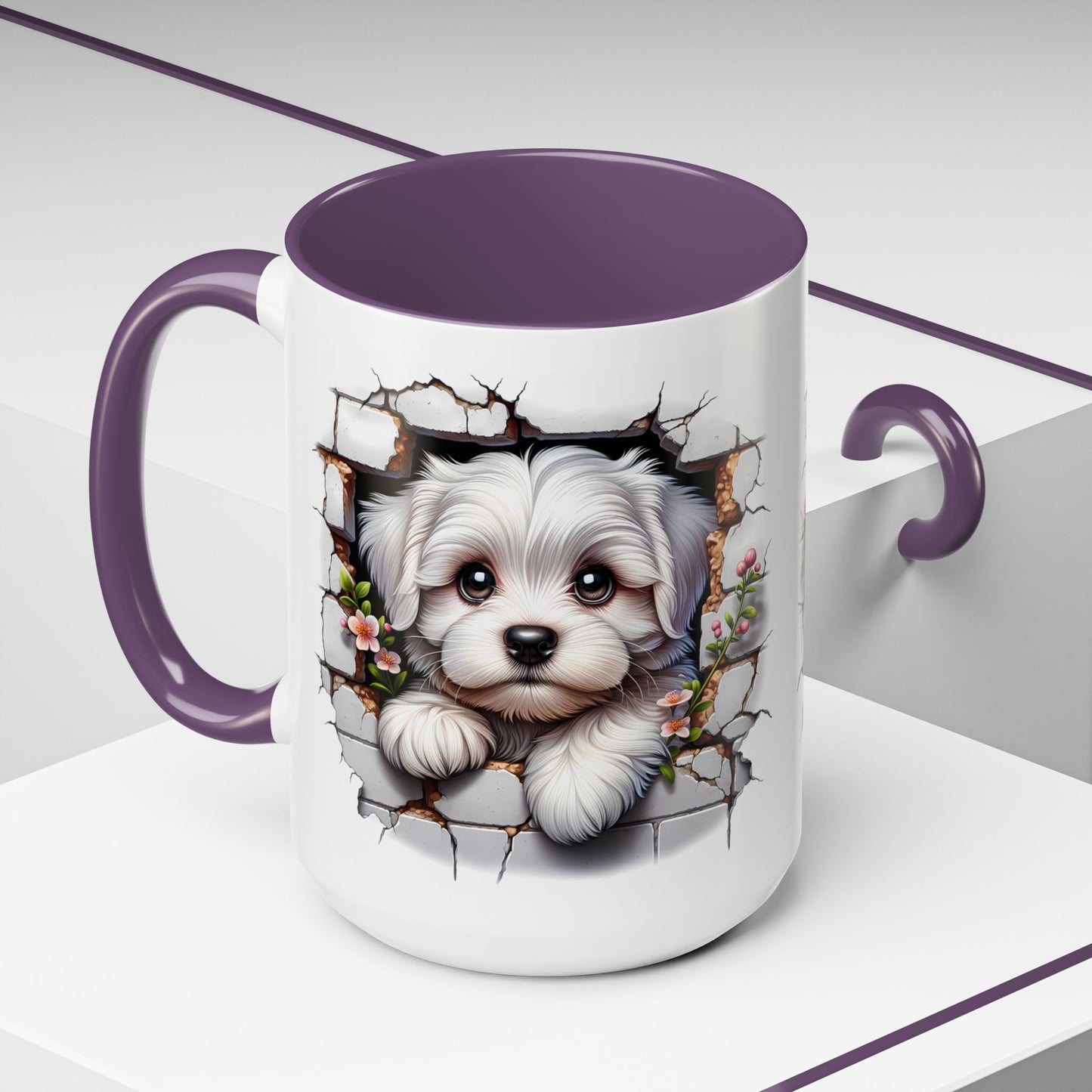 🎀🐶 Maltese Puppy Accent Mug – Cute Peek-Through Dog Design for Animal Lovers ☕💖