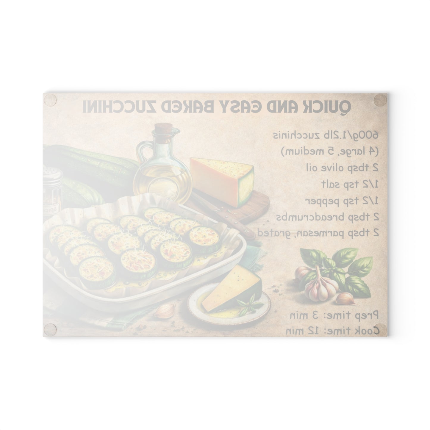 Quick and Easy Baked Zucchini Glass Cutting Board – Simple Oven Recipe Kitchen Art