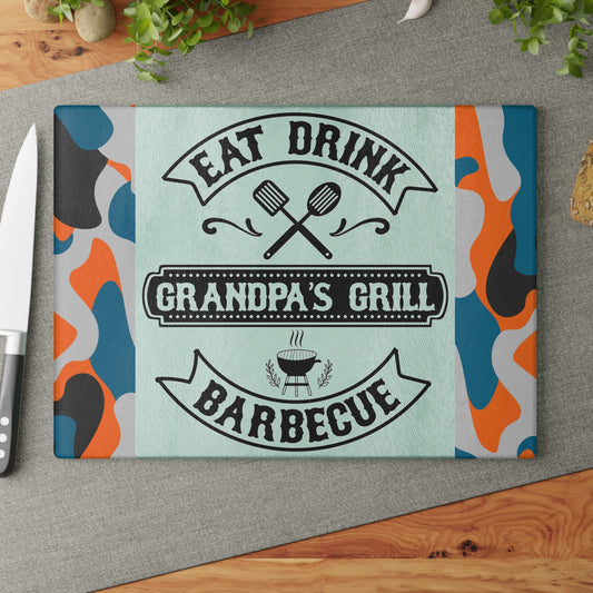 COMER BEBER BARBACOA A LA PARRILLA DEL ABUELO – Tabla de cortar de vidrio con diseño de camuflaje para los reyes del patio trasero 🧢🍔