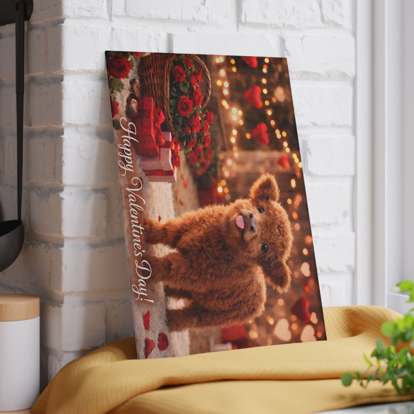 Valentine Highland Calf Glass Cutting Board – Sweet Farmhouse Love Scene Kitchen Accent