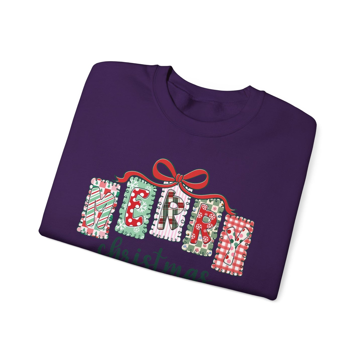 🎀✨ Merry Christmas Sweatshirt – Cozy Patchwork Holiday Crewneck