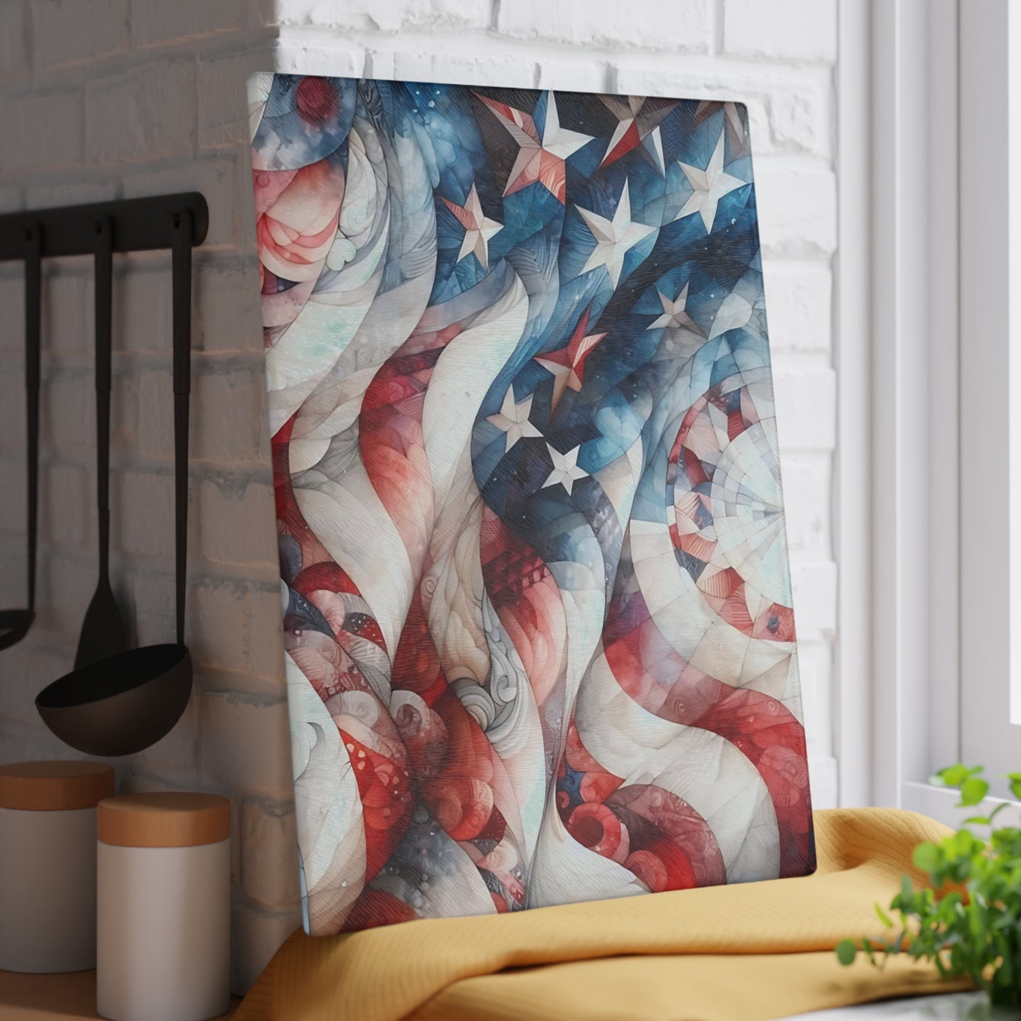 4th of July Quilt Glass Cutting Board – Patriotic Charm Meets Function