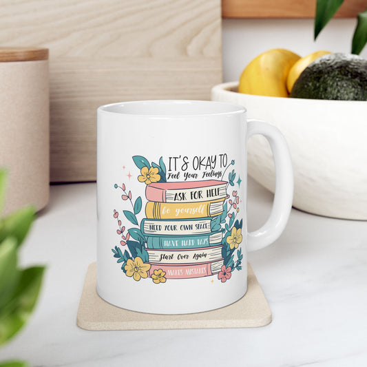 Taza motivacional e inspiradora: Siente tus sentimientos, abraza tu viaje.