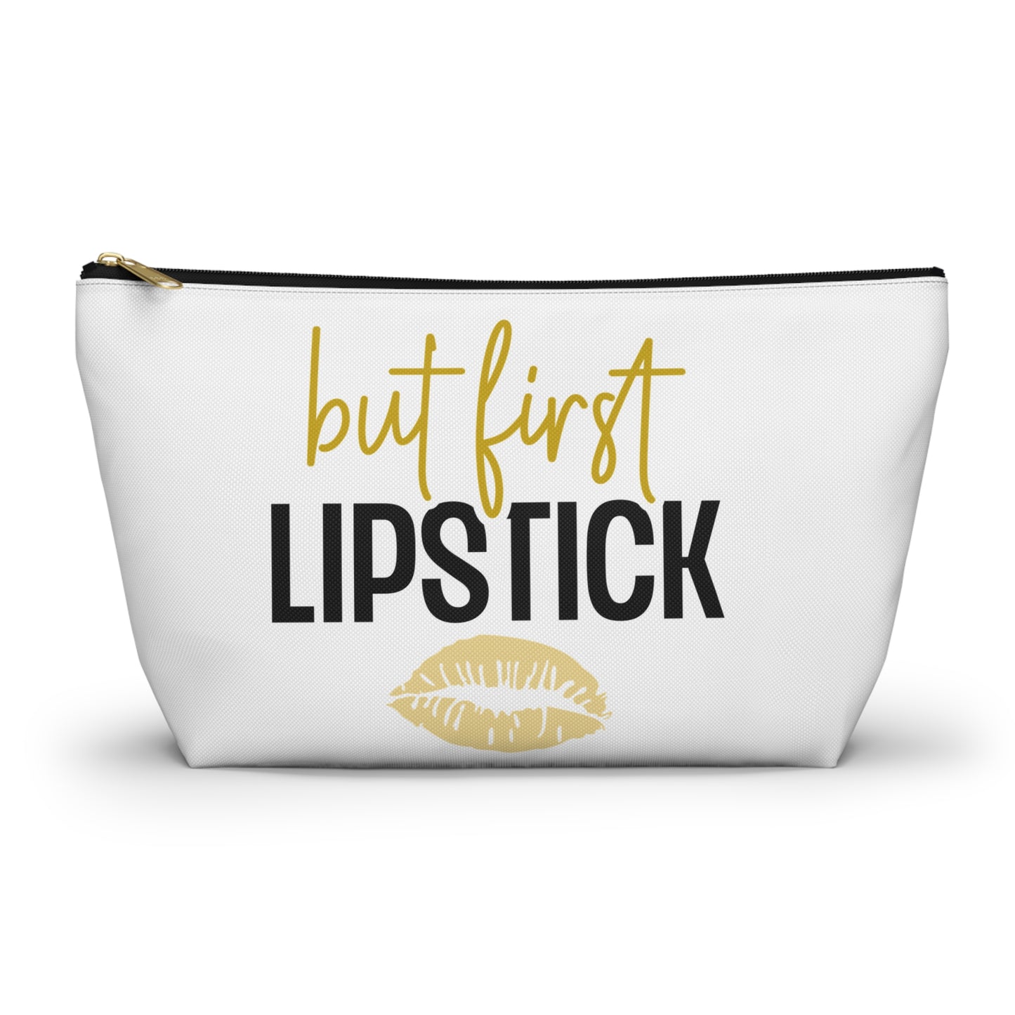 Accessory Pouch – "But First Lipstick" Yellow Makeup Bag