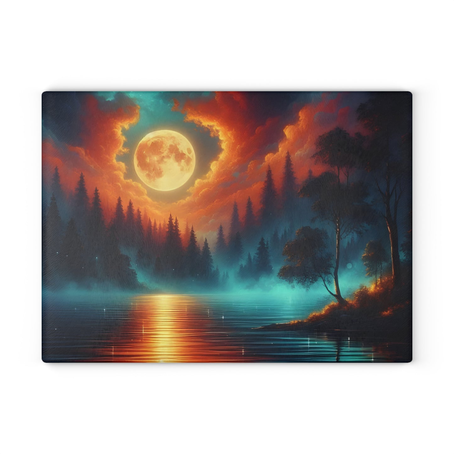🌕🔥 Moonlit Forest Glow Cutting Board – Celestial Night Sky Reflection Art 🔥🌕