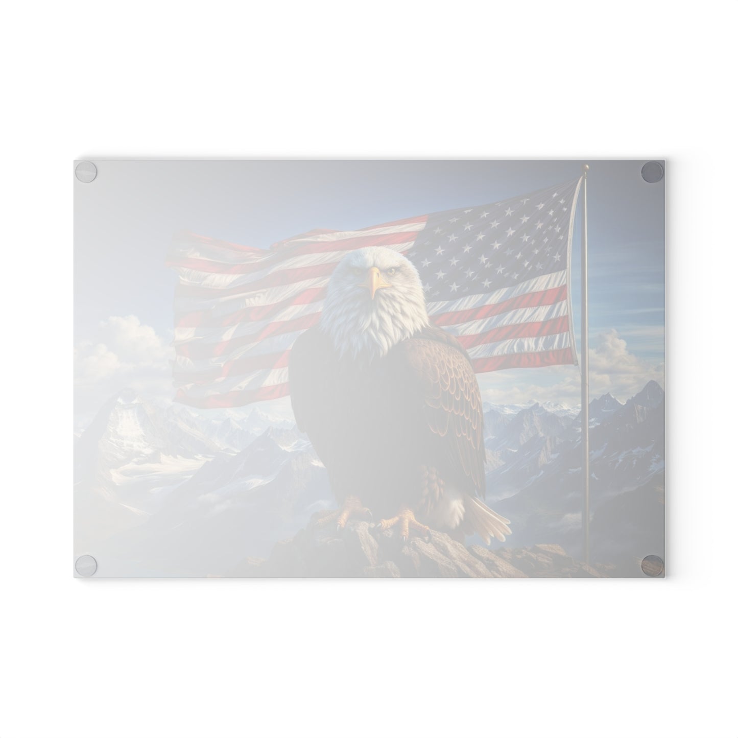 American Eagle Mountain Glass Cutting Board – Patriotic Bald Eagle Landscape Kitchen Art & Display Board