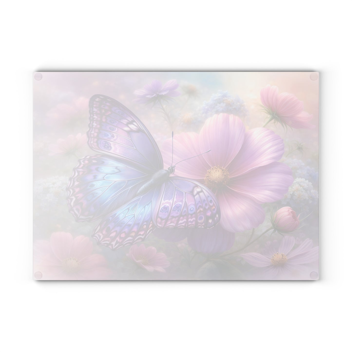 Purple & Blue Butterfly Glass Cutting Board – Dreamy Cosmos Floral Butterfly Art
