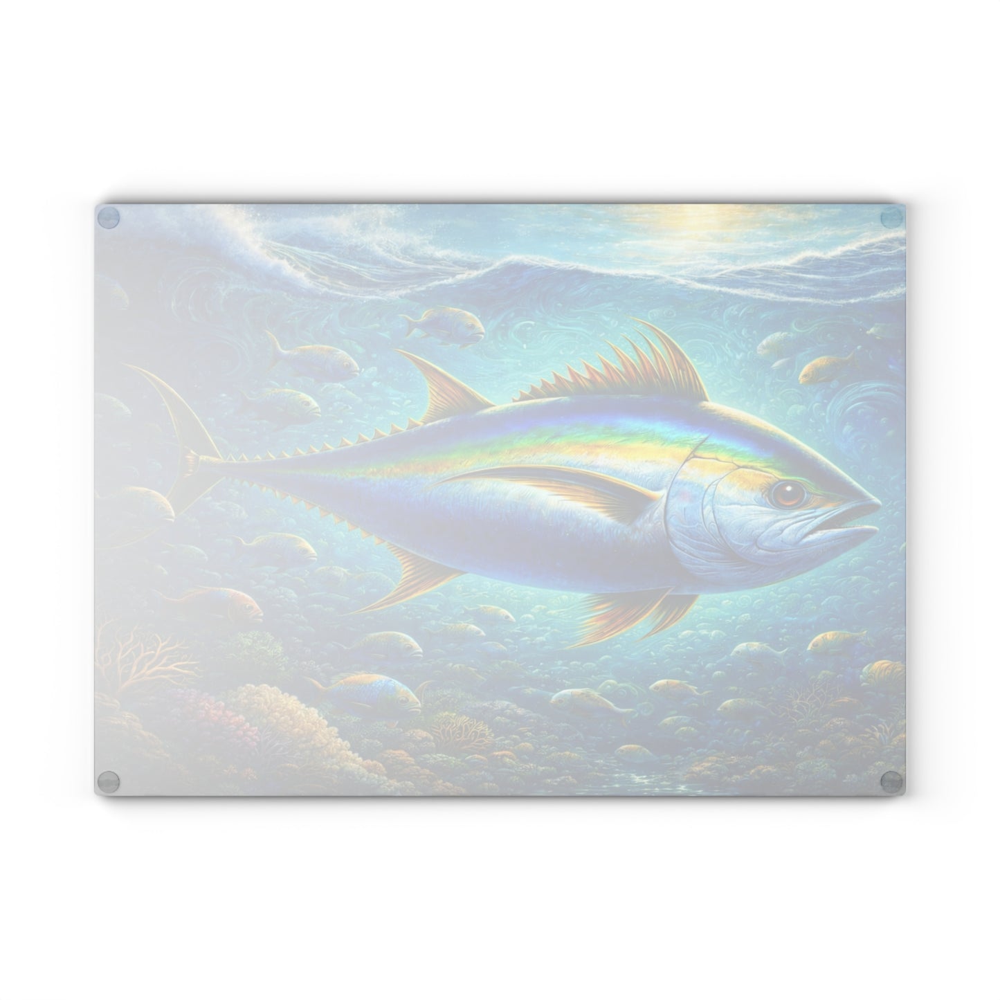 Majestic Ocean Current Fish Glass Cutting Board – Vivid Underwater Reef Artwork