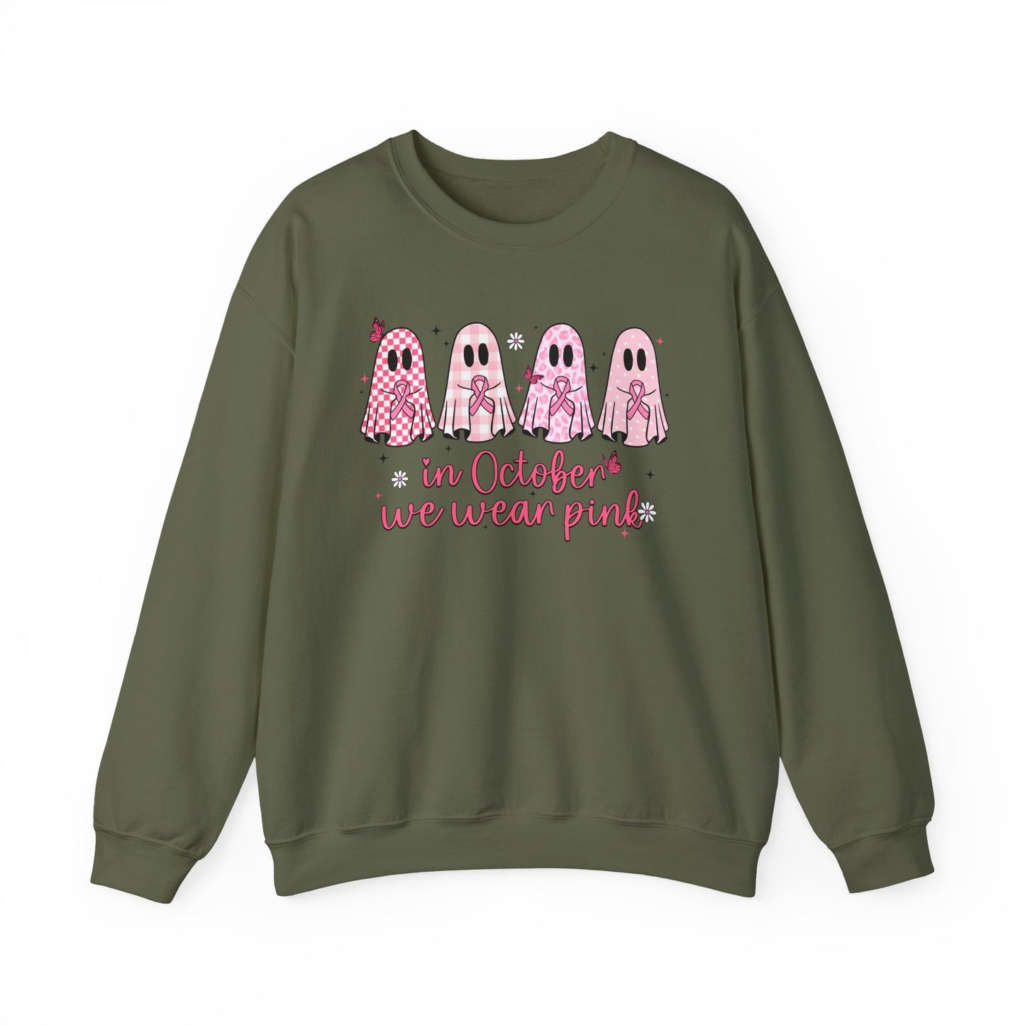 🎀👻 In October We Wear Pink Sweatshirt – Breast Cancer Awareness Halloween Ghosts