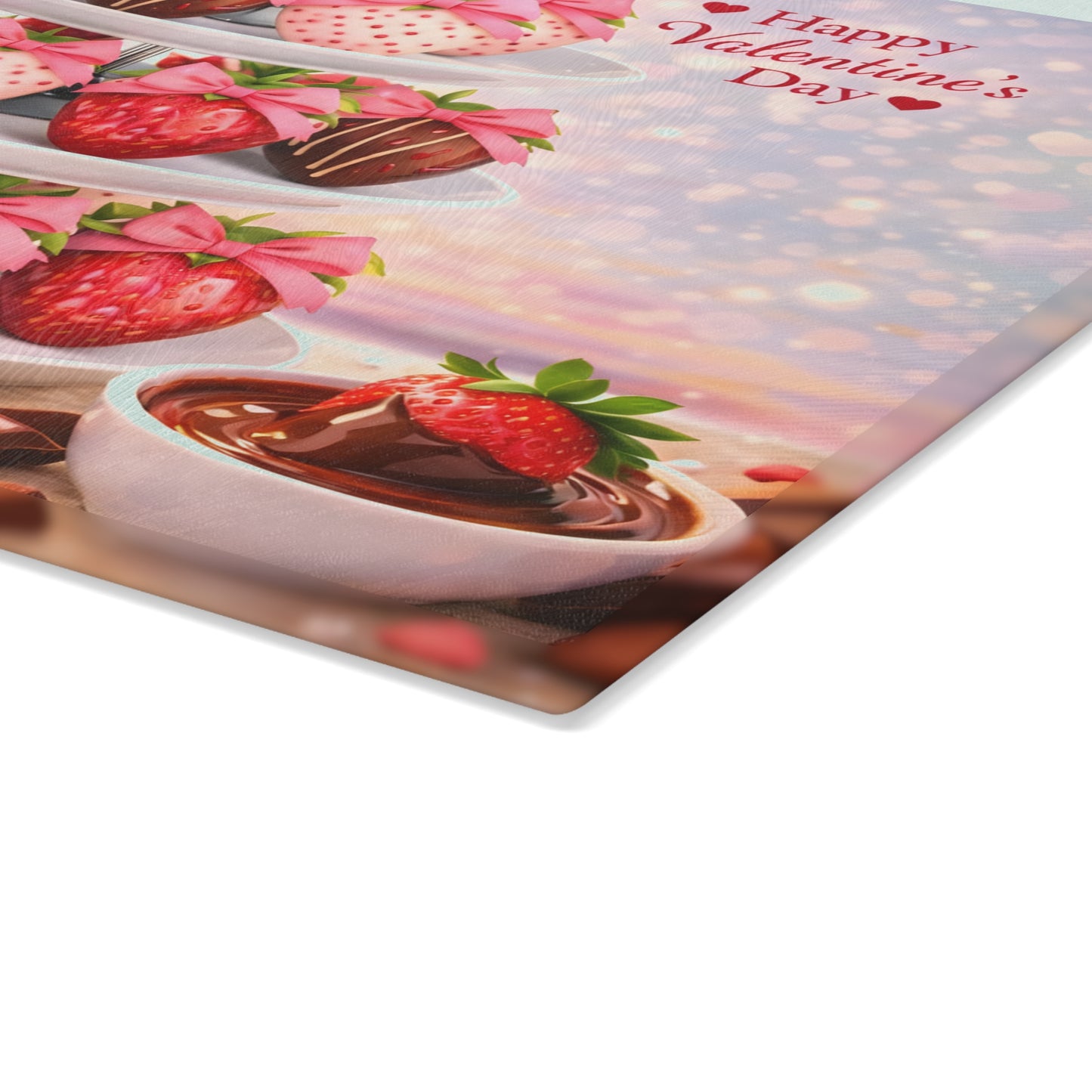 Chocolate-Covered Strawberry Valentine Glass Cutting Board – Romantic Dessert Display & Kitchen Accent