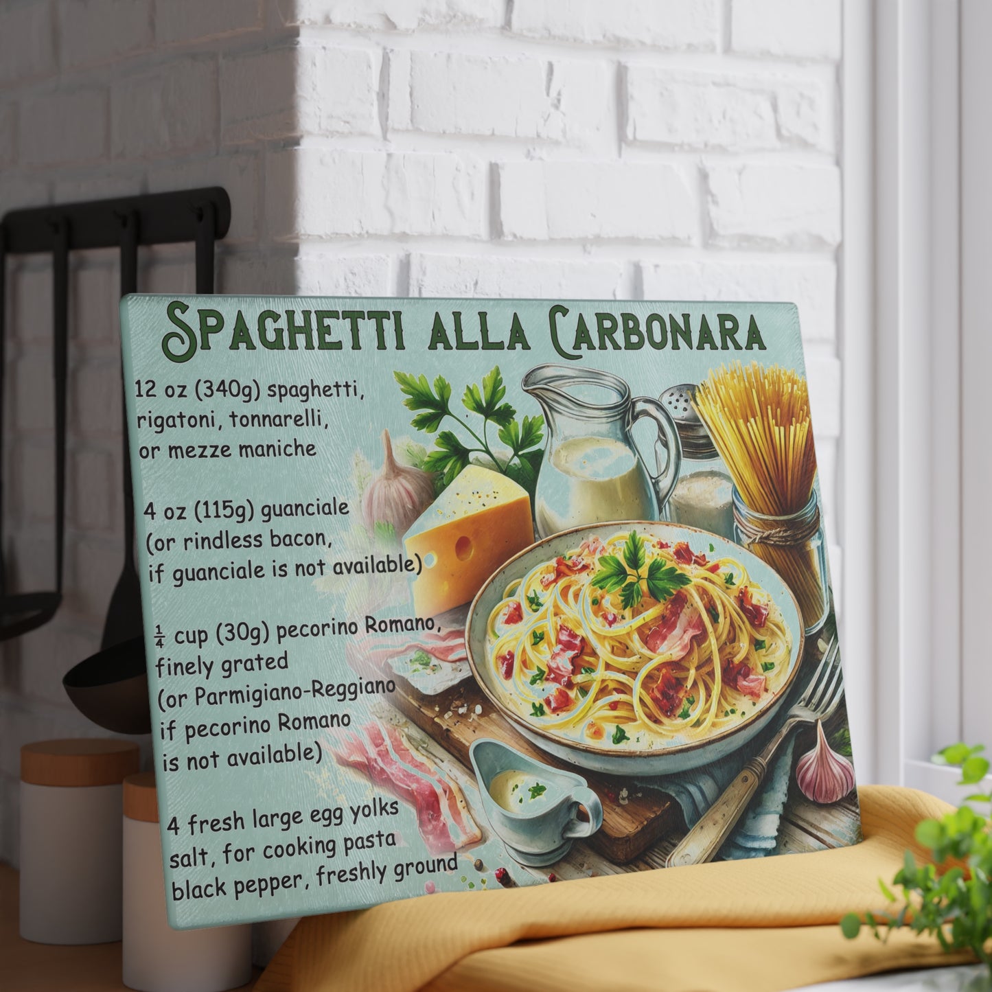🍝 Spaghetti alla Carbonara – Classic Italian Recipe Glass Cutting Board