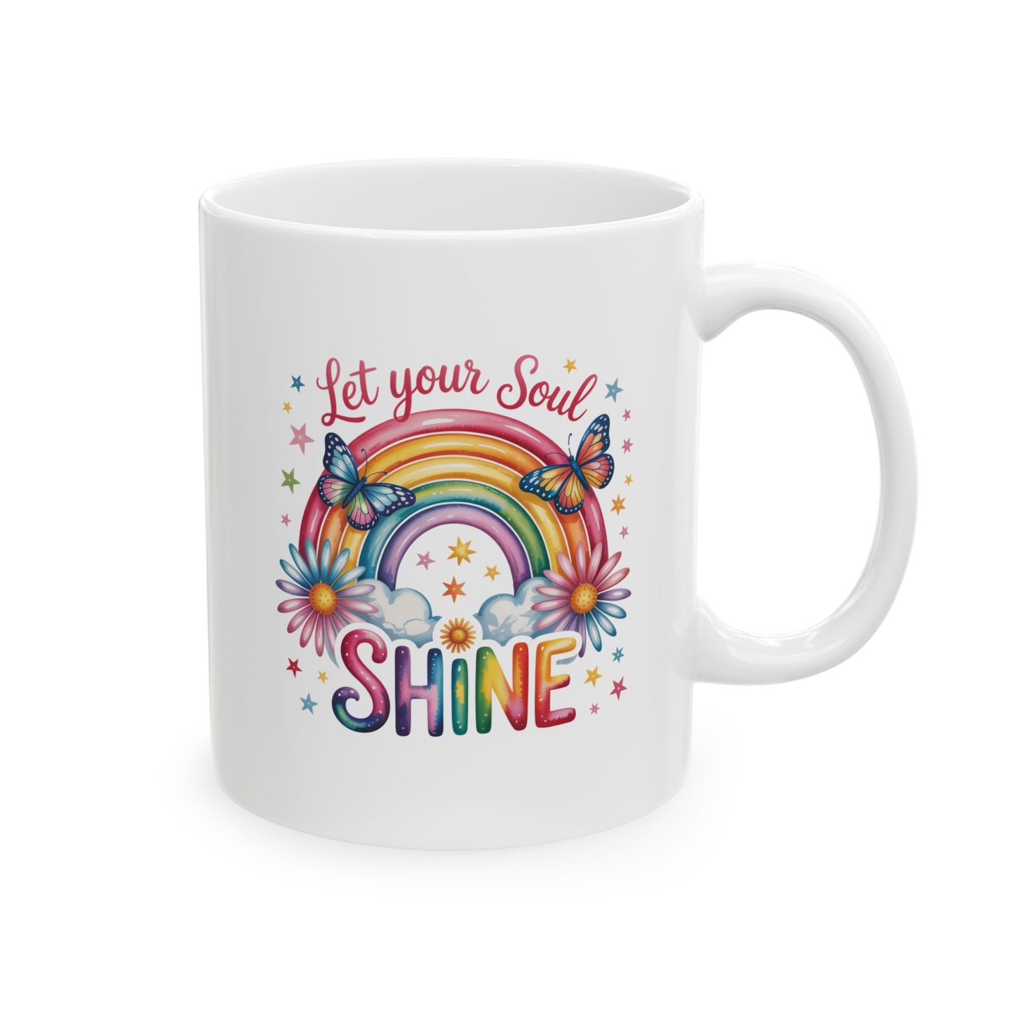 Taza motivacional arcoíris "Deja que tu alma brille"