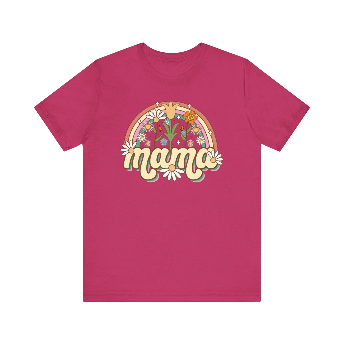 🌼🌈 Retro Floral Mama T-Shirt – Boho Rainbow Graphic Tee for Moms 🌻✨