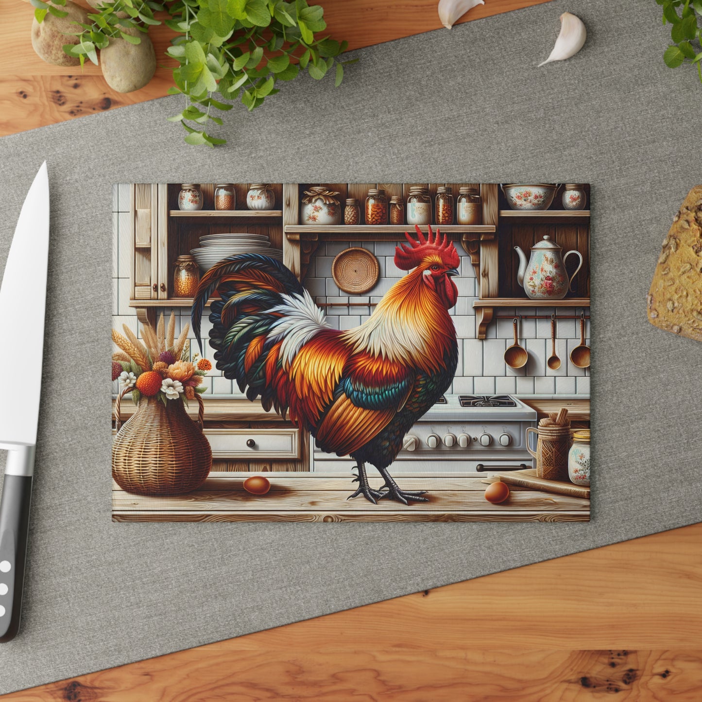 🐓 Rooster Kitchen Cutting Board – Colorful Farmhouse Charm with Country Flair