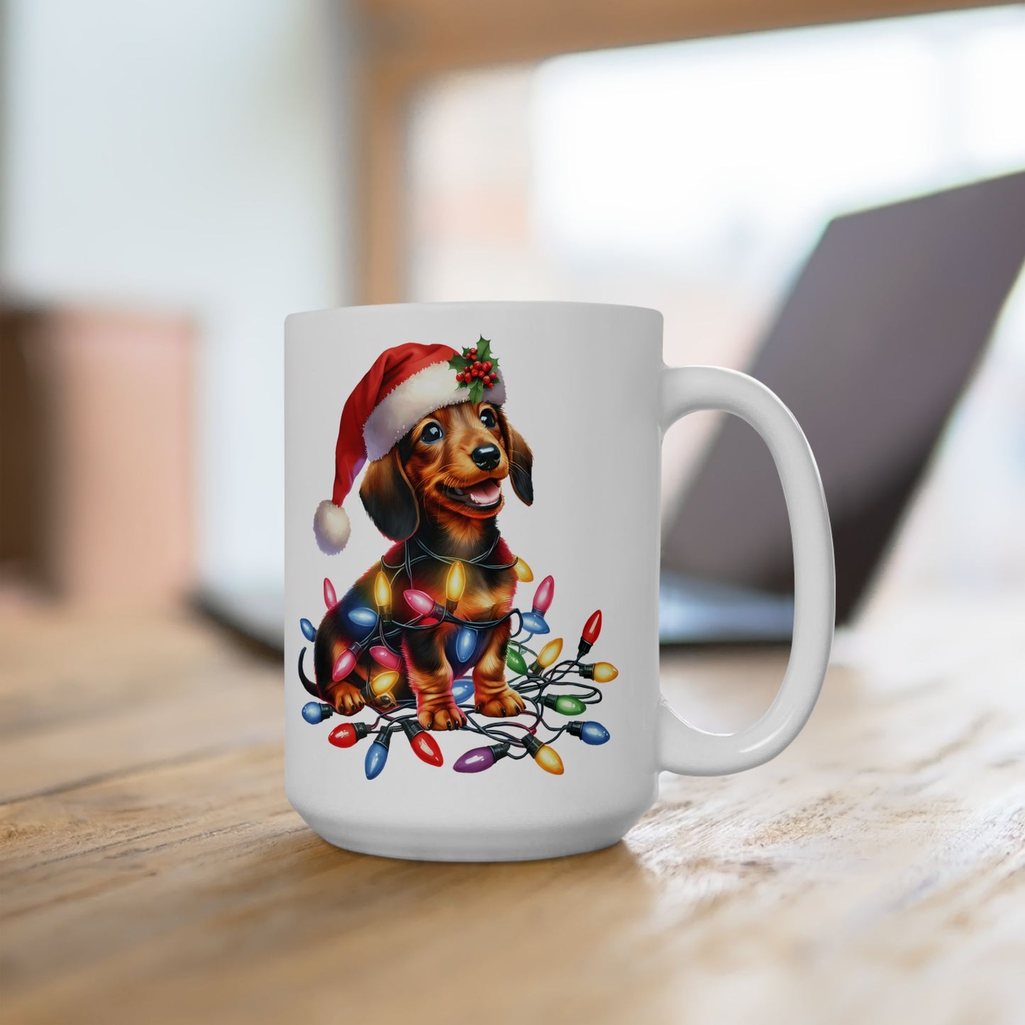 🎄 Dachshund Christmas Lights Mug – Festive Wiener Dog Cheer in Every Sip 🎁