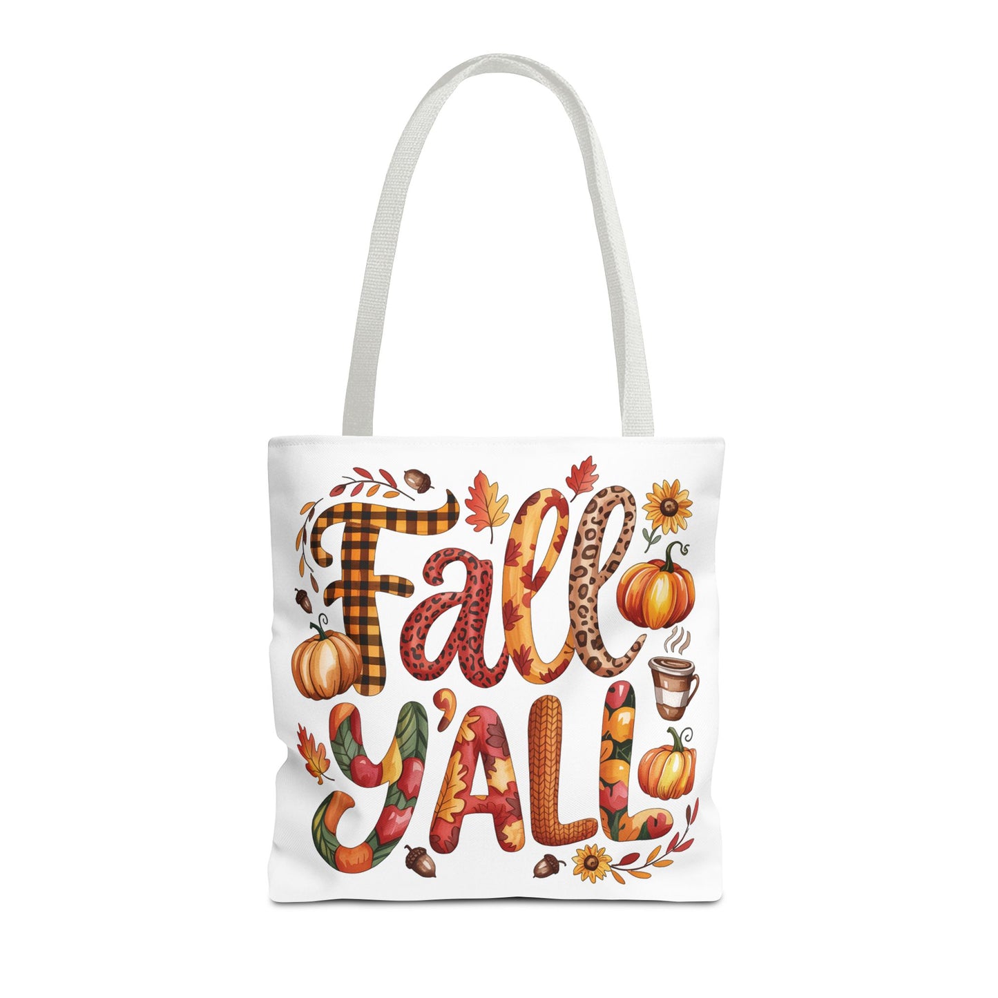 🎃 Fall Y’all Tote Bag – Bold Prints, Cozy Coffee & Pumpkin Cheer 🍂