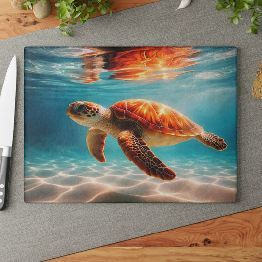 Grace of the Sea Glass Cutting Board – Serene Sea Turtle Ocean Artwork