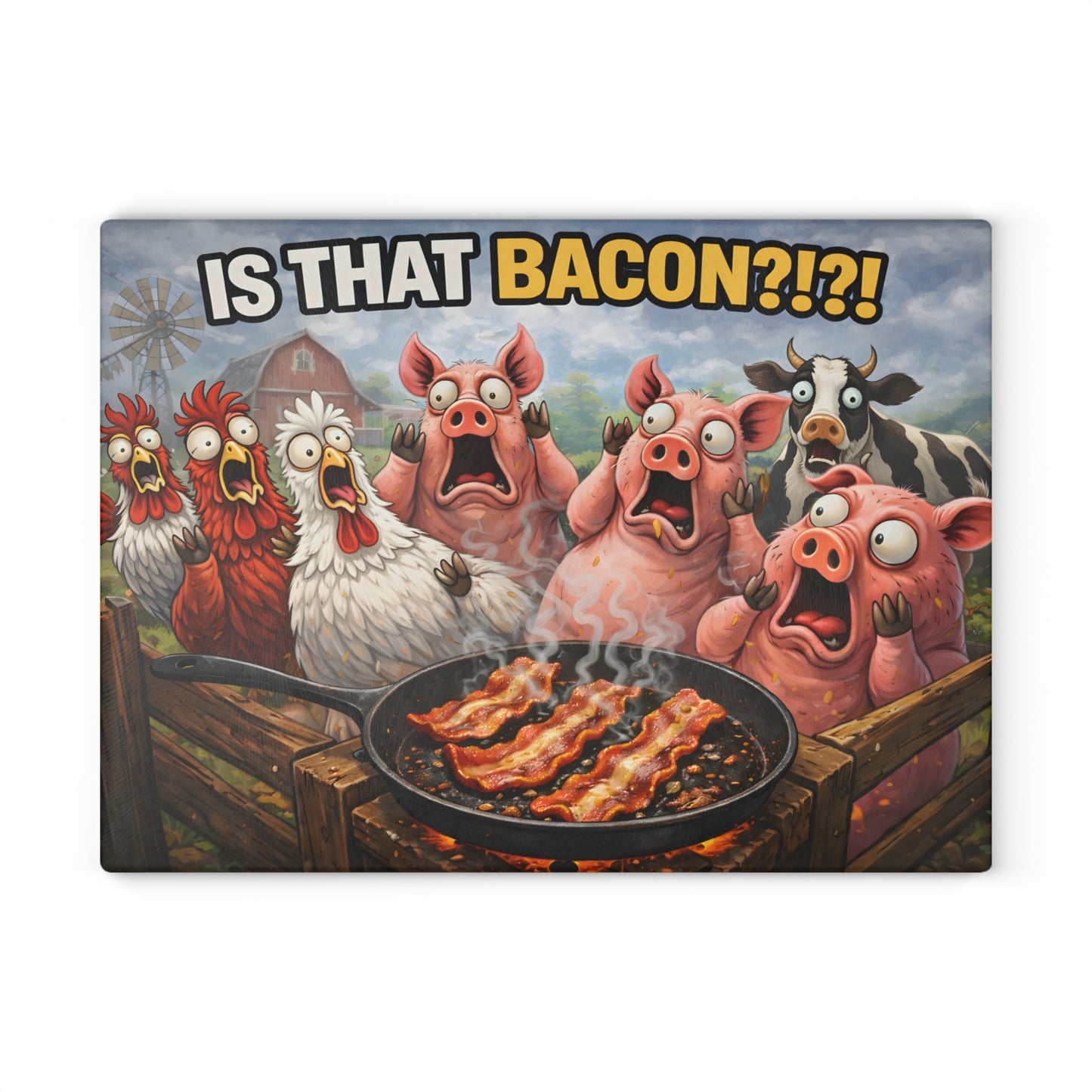 Is That Bacon?! Glass Cutting Board – Funny Farm Animal Kitchen Chaos Art