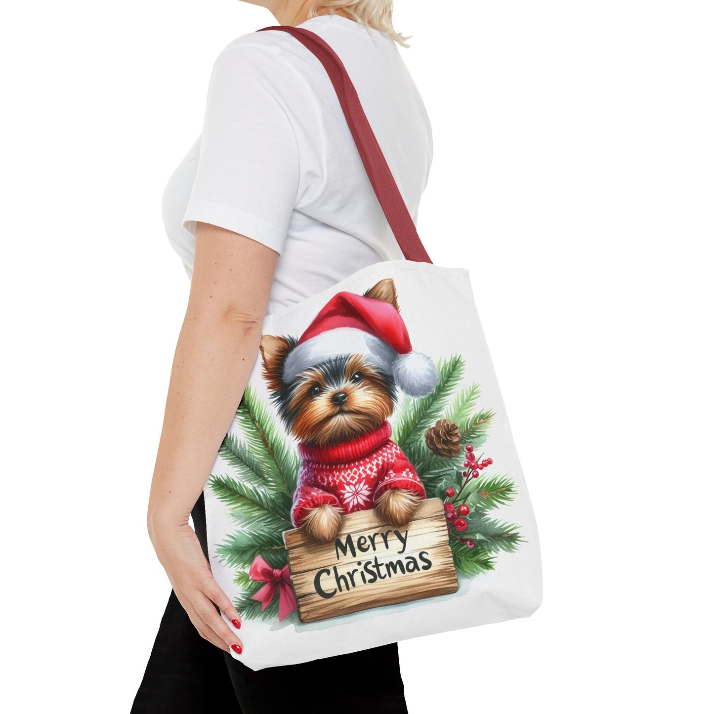 📦🐶 Yorkie Christmas Tote Bag – Tiny Terrier Holiday Charm in Every Carry 🎄