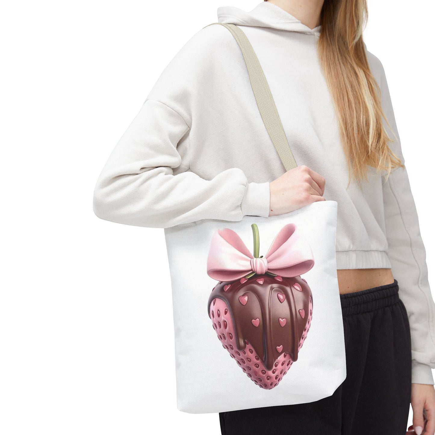 🍓 Chocolate-Dipped Strawberry Tote Bag – Sweet, Romantic & Practical 🍫