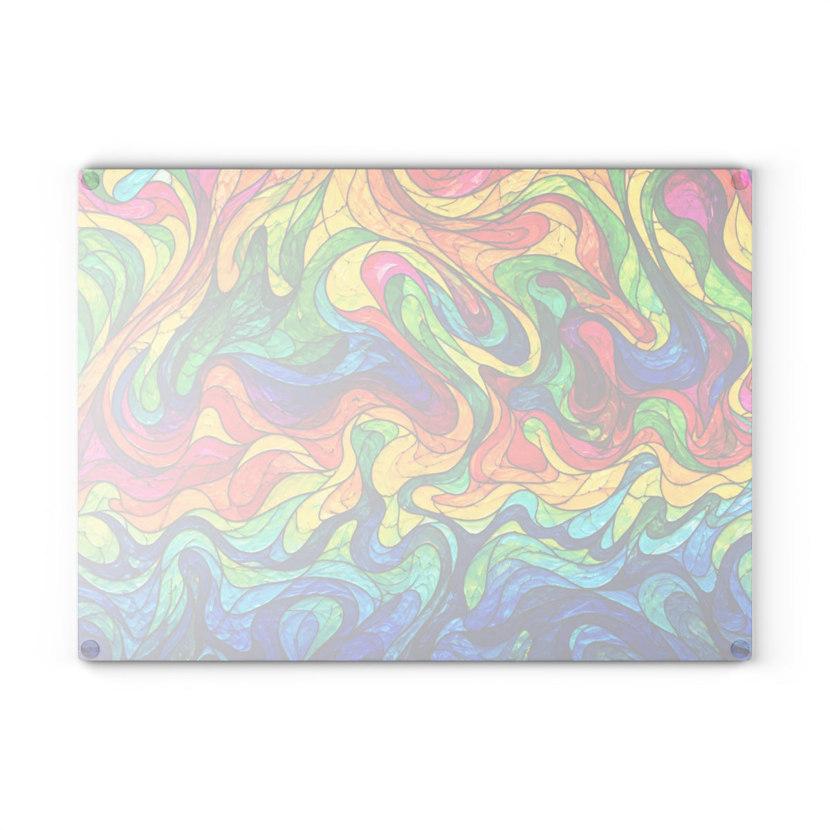 Rainbow Swirl Stained-Glass-Inspired Glass Cutting Board – Colorful Abstract Kitchen Decor