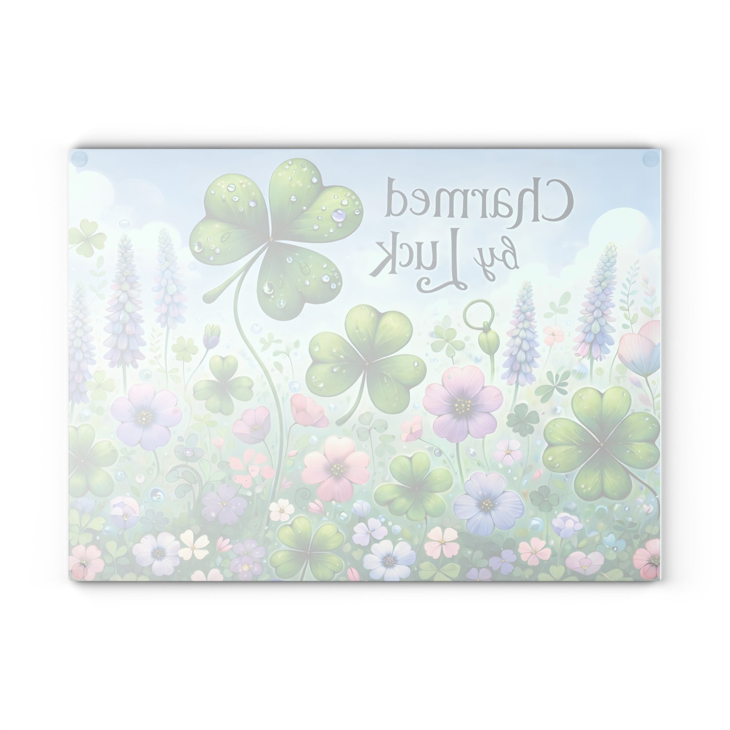 Charmed by Luck Floral Shamrock Glass Cutting Board – Whimsical St. Patrick’s Day Kitchen Art