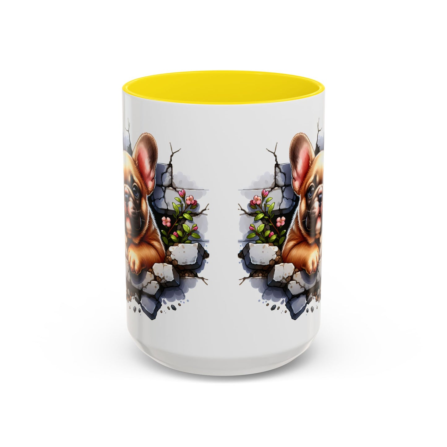 🐾☕ Tan French Bulldog Puppy Accent Mug – Sweet Peek-Through Pup Design ✨
