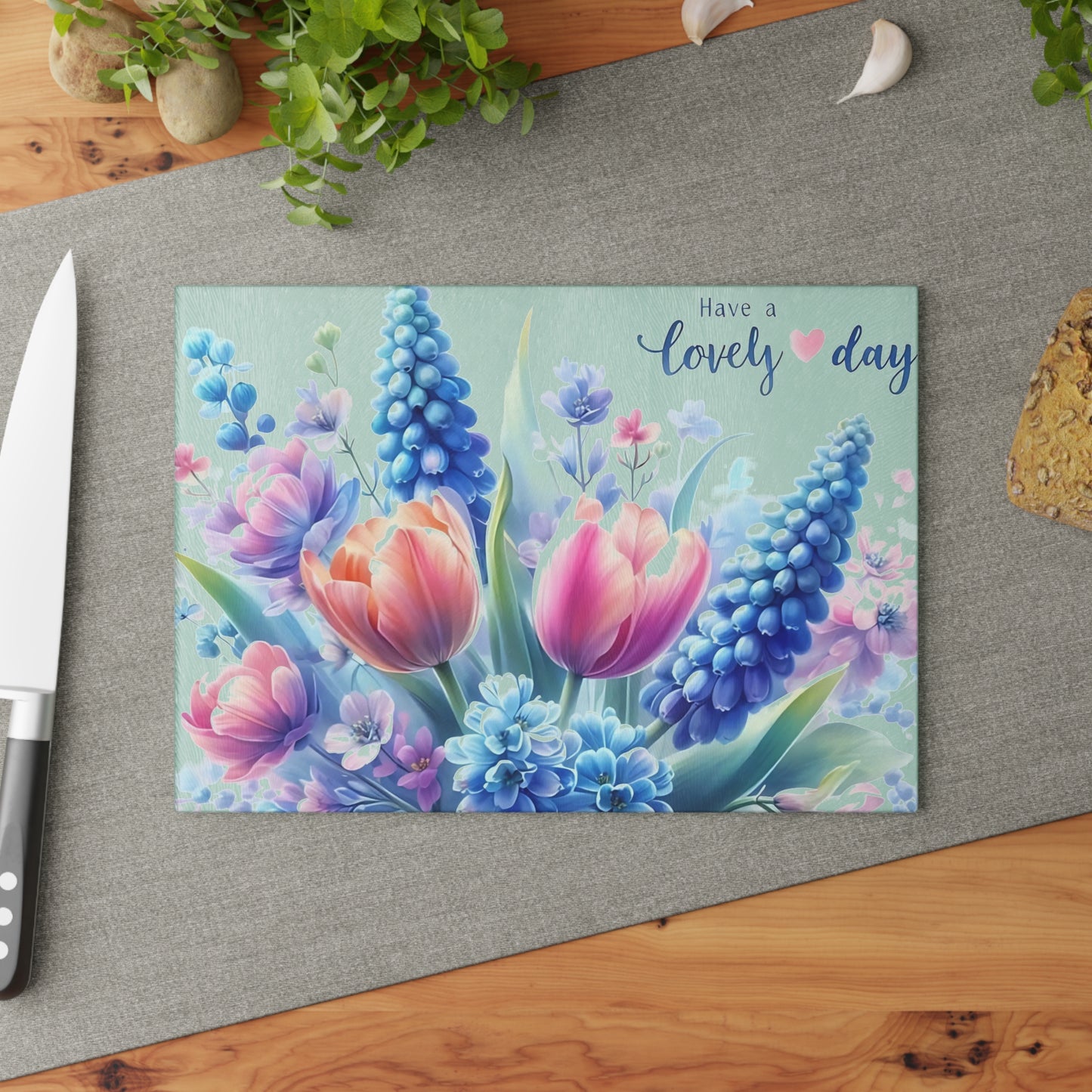 Have a Lovely Day Tempered Glass Cutting Board – Floral Kitchen Décor