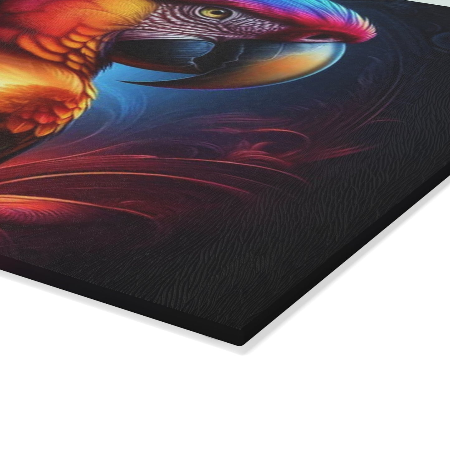 🦜🔥 Vibrant Sunset Macaw Cutting Board – Bold Color & Dramatic Tropical Flair for Your Kitchen