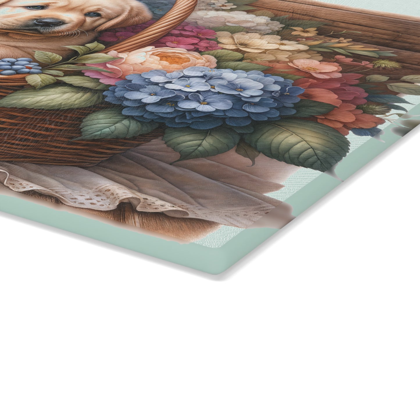 🐾🌸 Light Wood Basket Labrador Puppy Cutting Board – Classic Elegance with Floral Charm 🌼