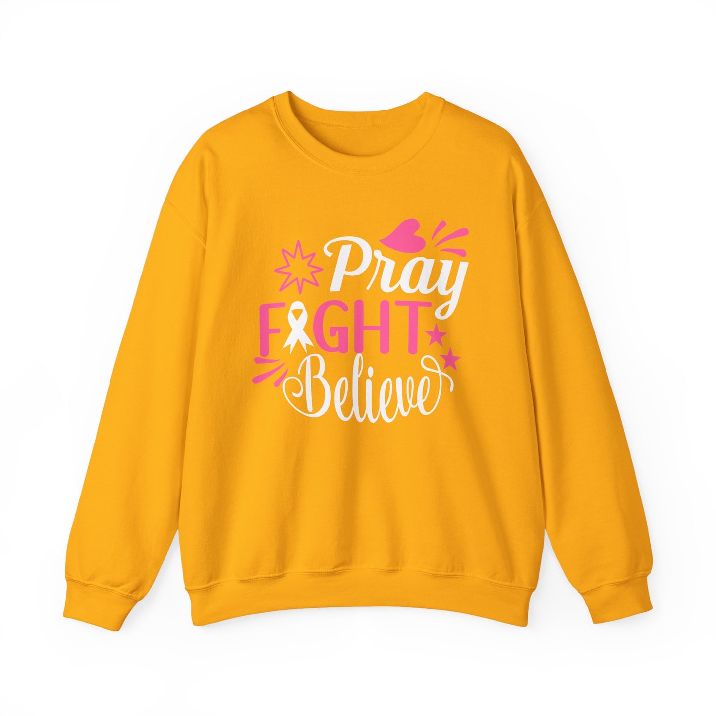 🙏🎀 Pray Fight Believe Sweatshirt – Breast Cancer Awareness & Faith Crewneck