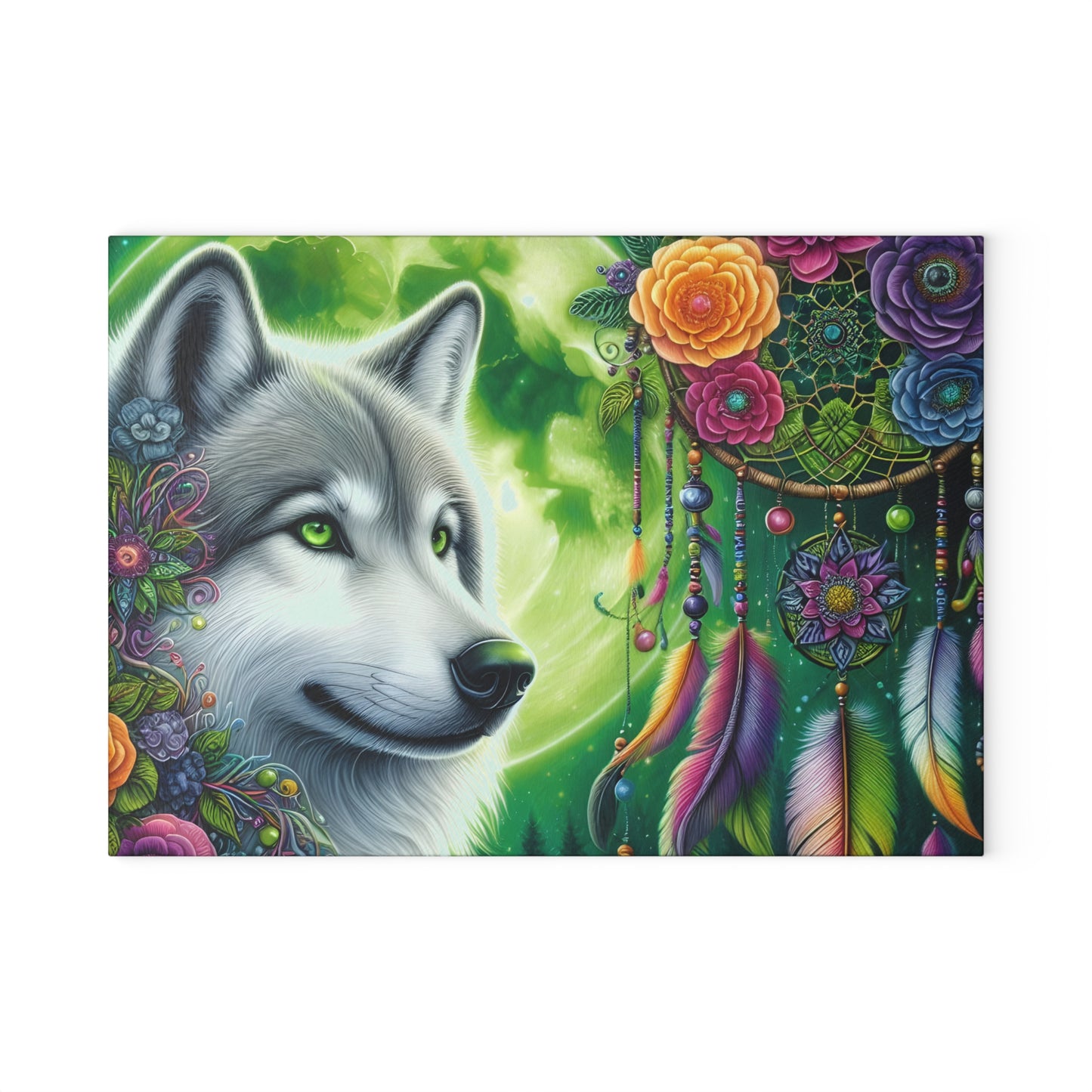 🐺🌙 Dreamcatcher Wolf Cutting Board – Mystic Beauty for Your Kitchen ✨
