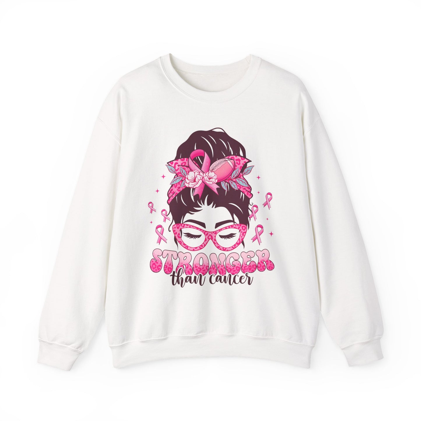 💪🎀 Stronger Than Cancer Sweatshirt – Bold Leopard Print Breast Cancer Awareness Crewneck