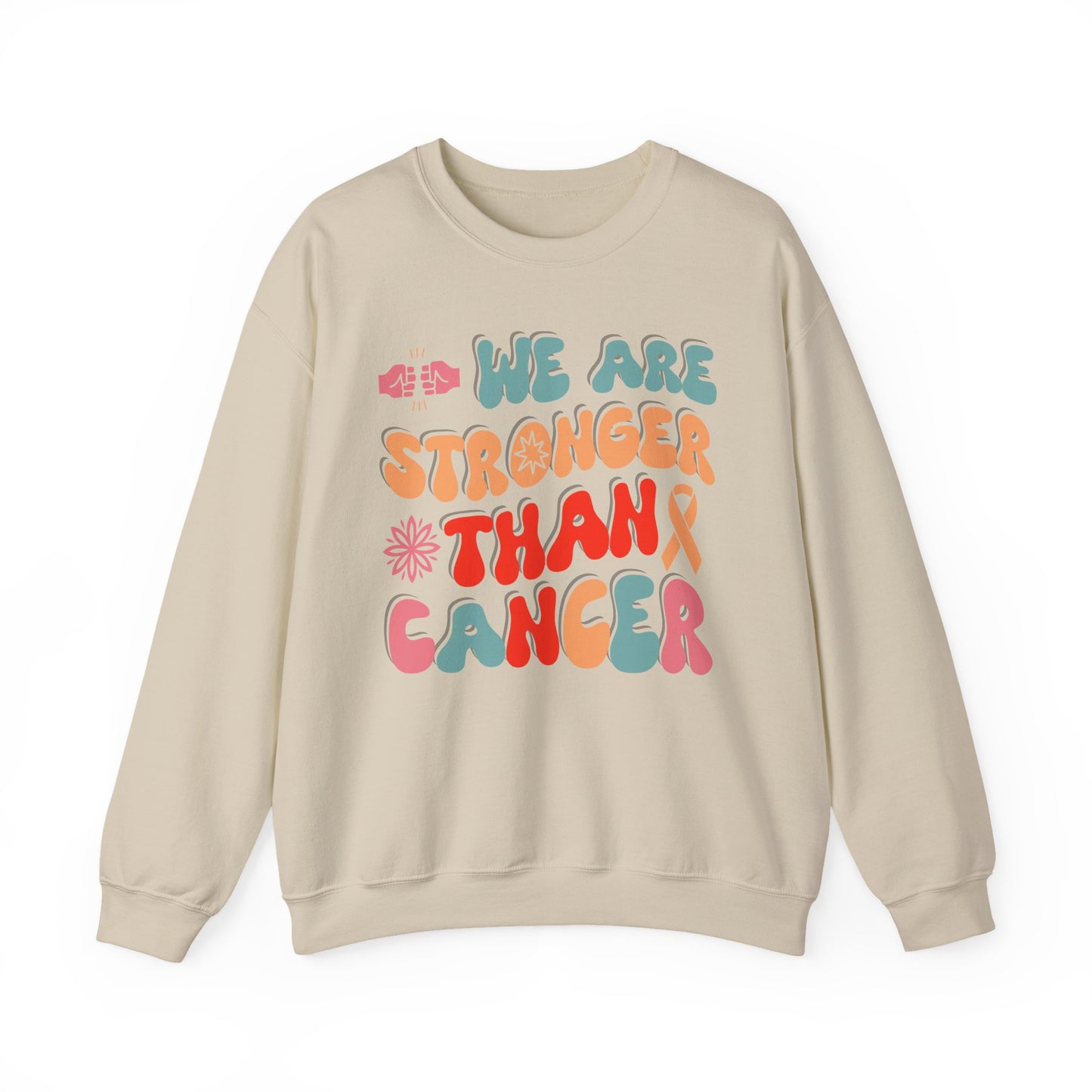 💪🌸 We Are Stronger Than Cancer Sweatshirt – Retro Breast Cancer Awareness Crewneck