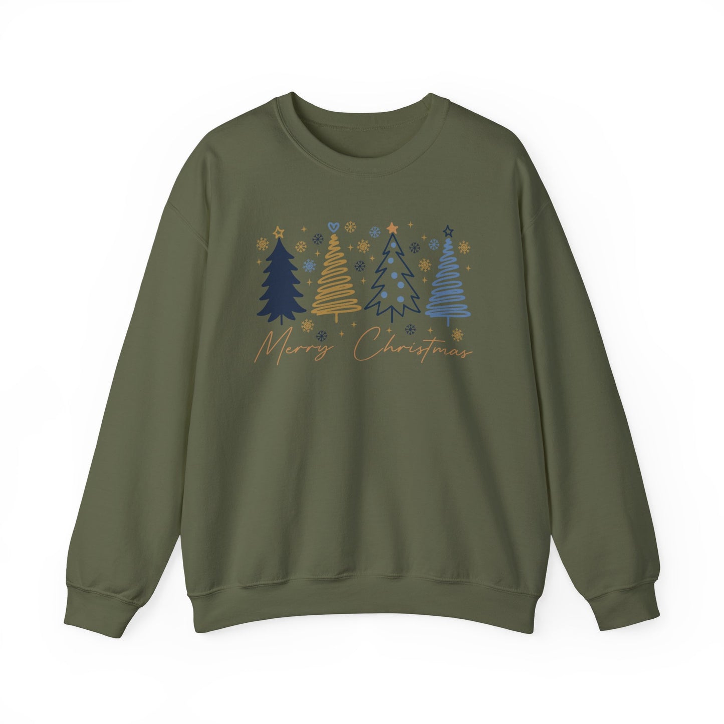 🎄✨ Merry Christmas Sweatshirt – Modern Navy & Gold Holiday Trees ❄️⭐